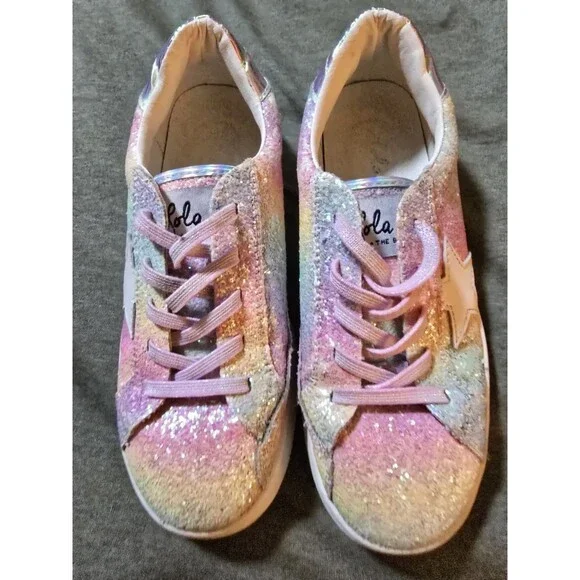 Lola + The Boys Glitter Star Ombre Sneakers Size UK34 Fits Like A 1.5/2 Rainbow - Picture 2 of 7